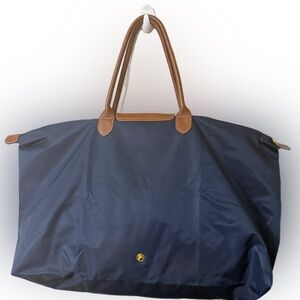 Longchamp Navy and Brown Tote with Gold Accent. Large
